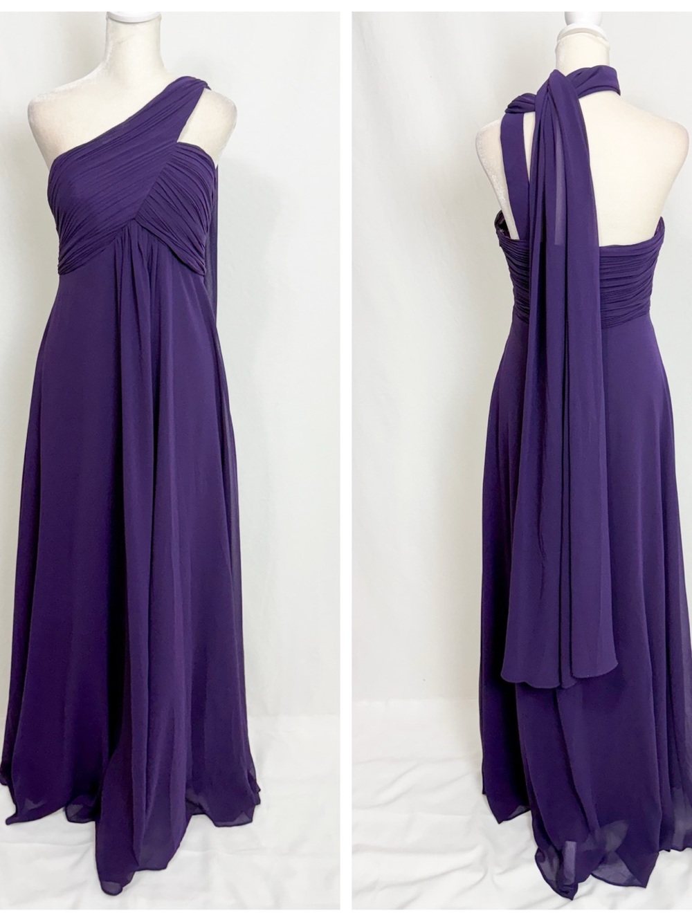 One-Shoulder Purple Chiffon Evening Gown with Draped Sash